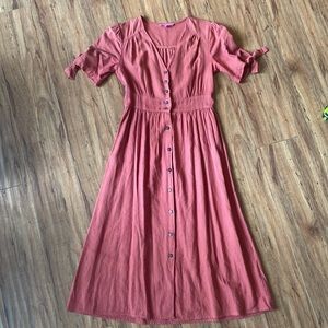 Terracotta Dress. Size Small. Midi Dress Autumn